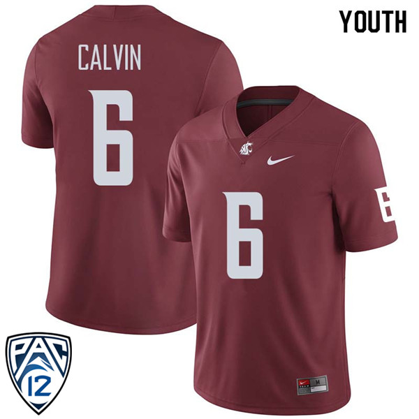 Youth #6 Jamire Calvin Washington State Cougars College Football Jerseys Sale-Crimson